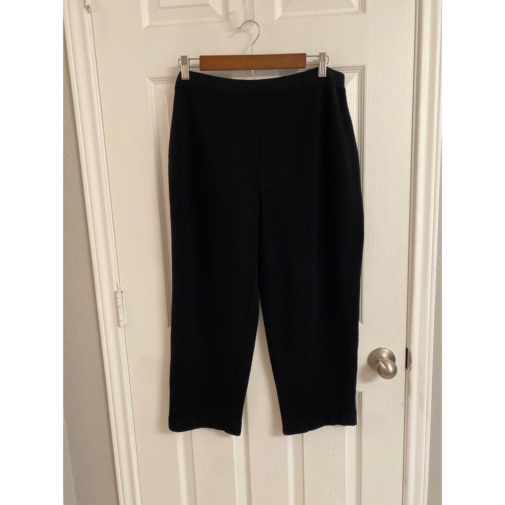 90s Vintage Dana Buchman Black Merino Wool Knit Trousers Crop Straight Leg Large